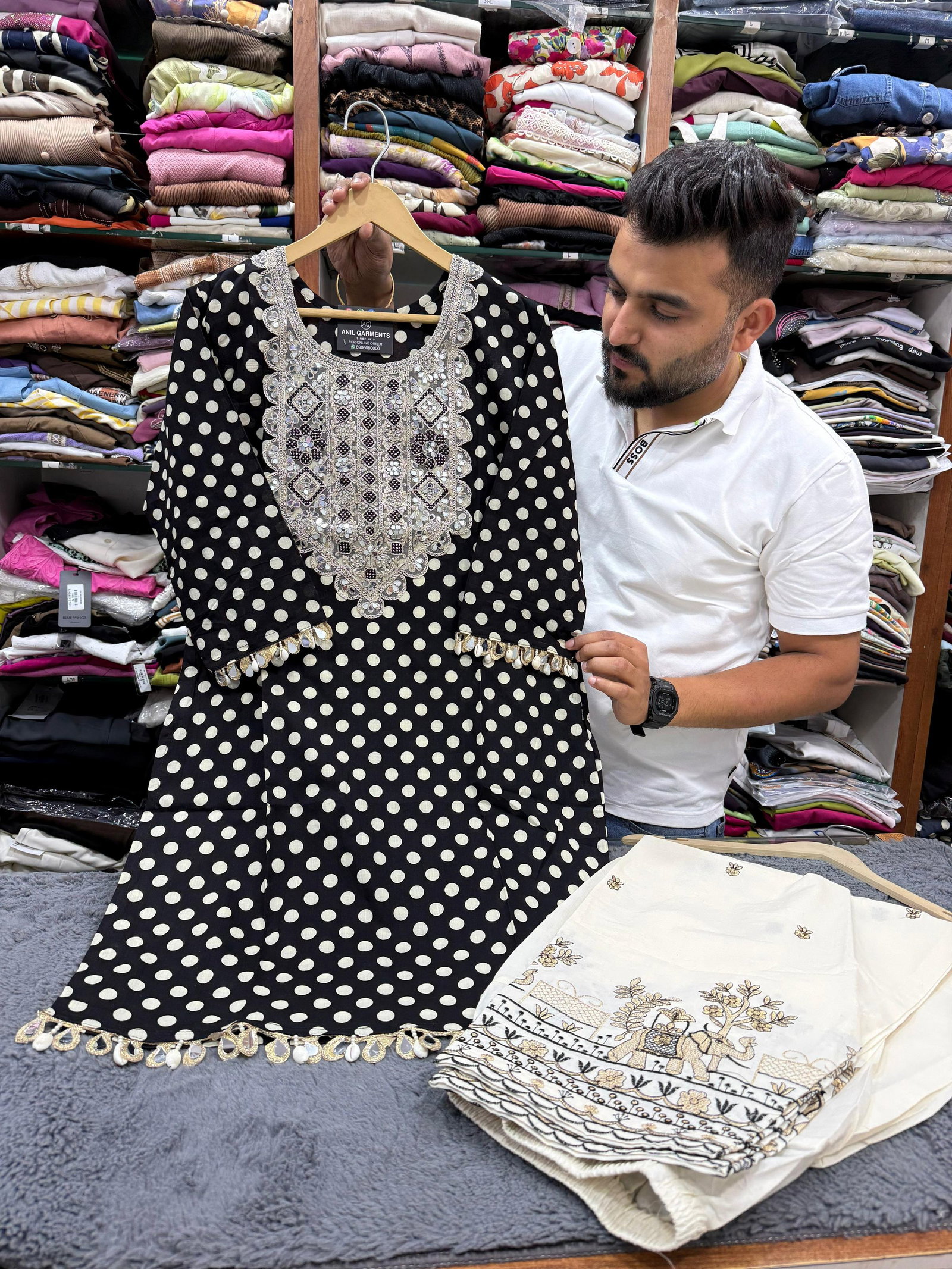 Trending Black Polka Dot Farshi Set  