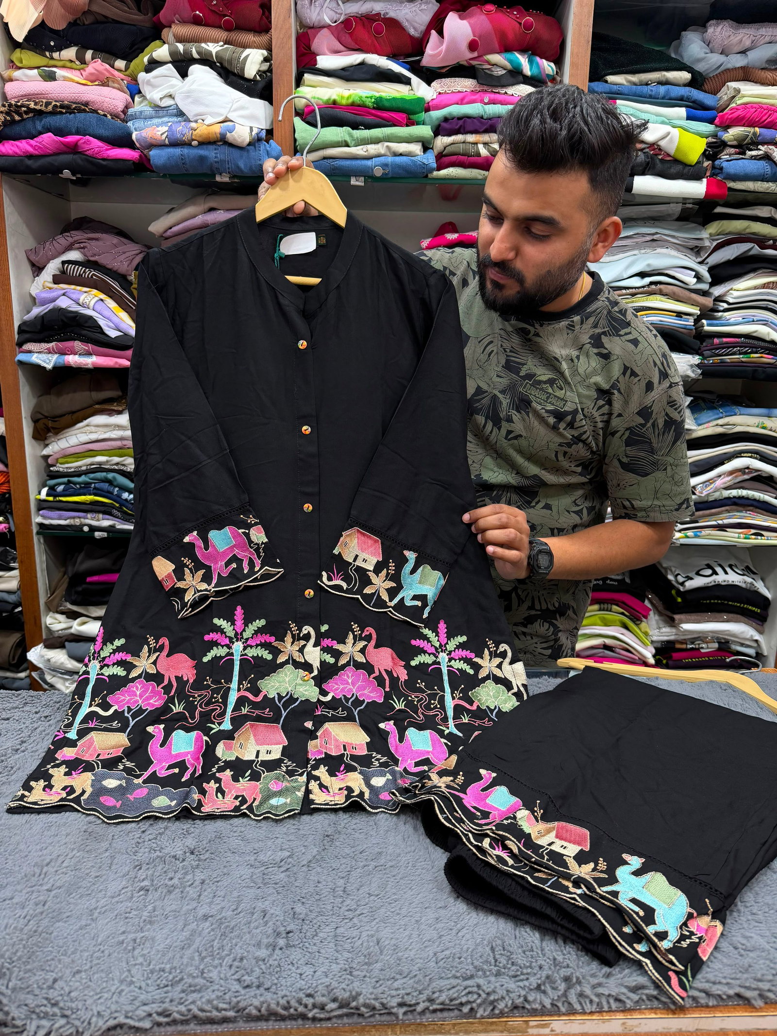 Black Rayon Rajasthani co ord set  
