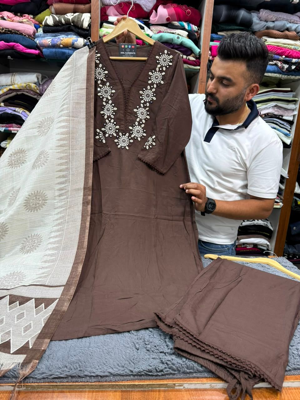 Trending Brown Summer Cotton Straight Set  